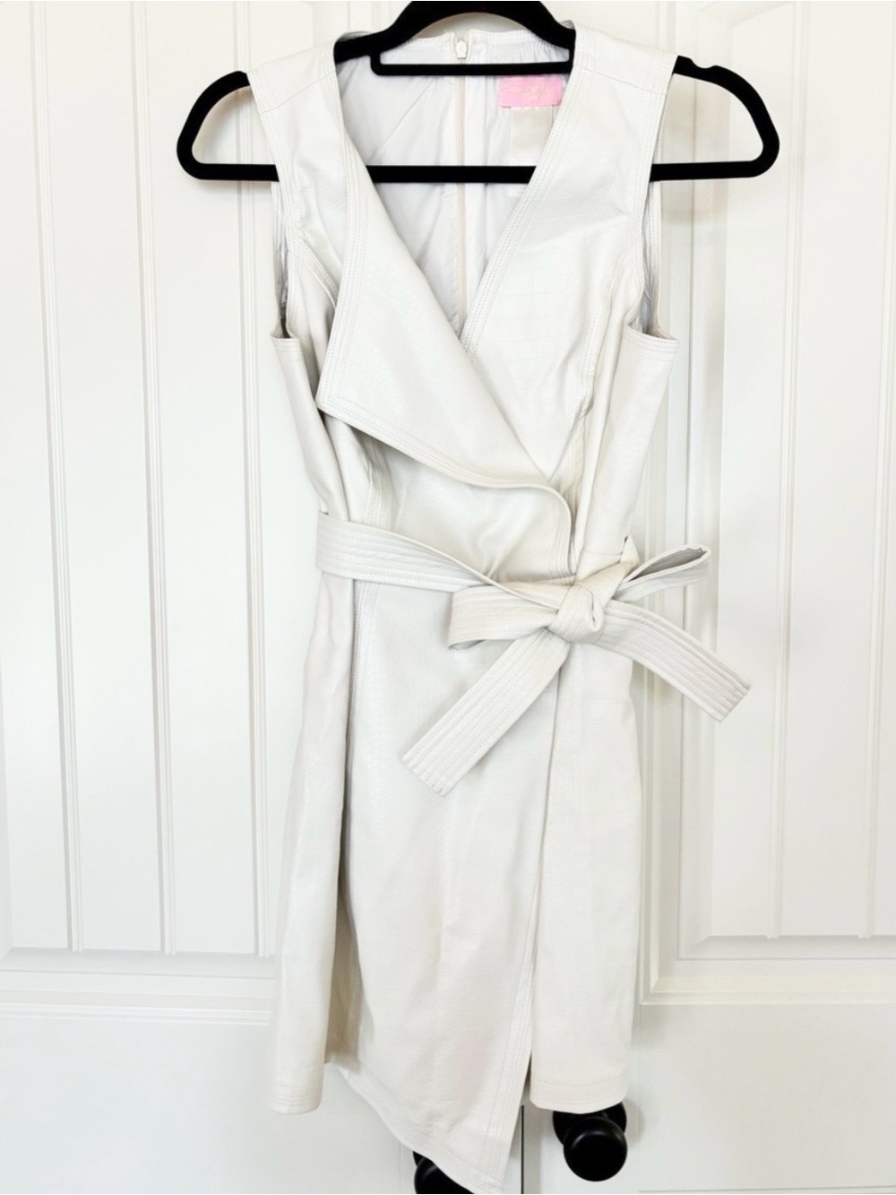 Sincerely Ours Cream Faux-Leather Wrap Mini Dress